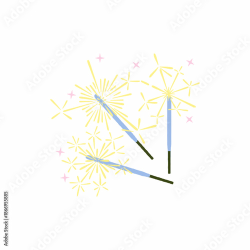 Watercolor sparklers celebration illustration on white background
