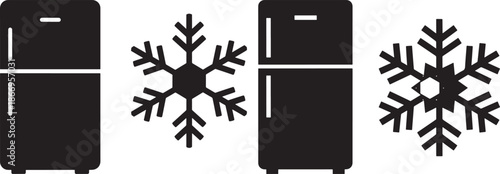 Refrigerator and Snowflake Silhouettes for Appliance Marketing, Kitchen Equipment and Cold Storage Concept