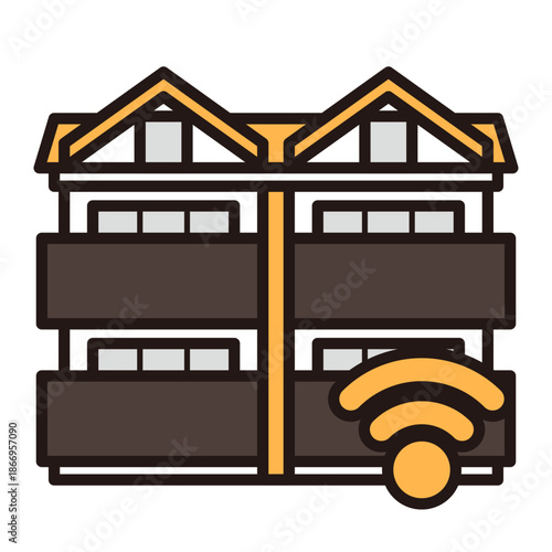 シンプルなアパートのアイコン+wifi