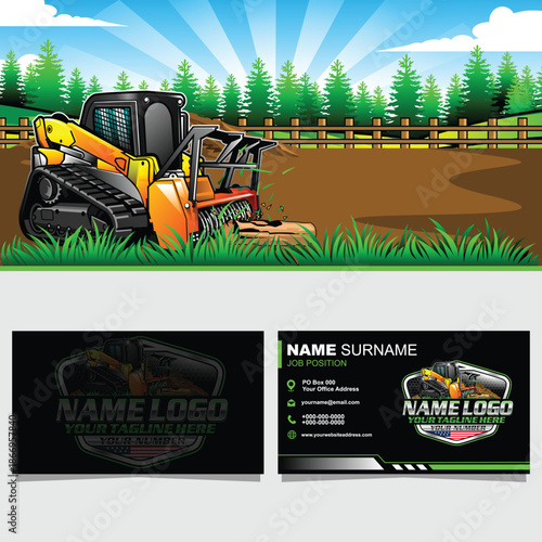 Land Clearing Machine Logo Vector. Skid Steer Forestry Mulcher Logo Design. Forestry Mulching Logo Design