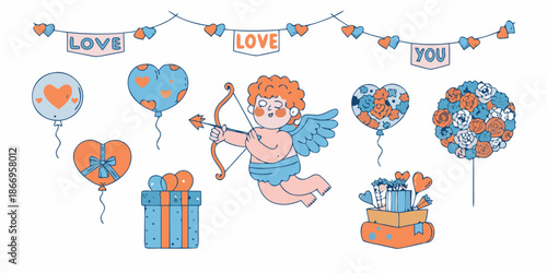 A charming valentine s day illustration featuring a cupid hearts and gifts