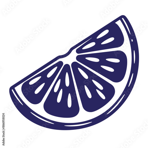 blue slice of citrus fruit with seeds and peel on white background