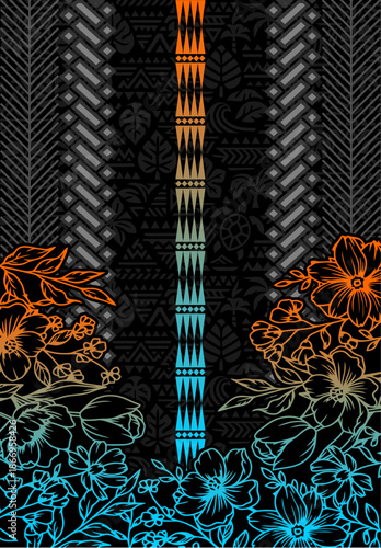 JERSEY TRIBAL AND FLORAL PATTERN BACKGROUND FOR SUBLIMATION
