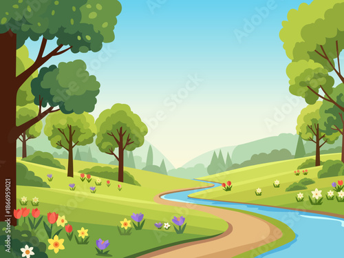 spring forest landscape natural public park illustration