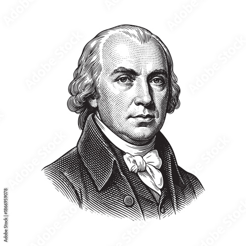 Hand-Drawn Engraving Portrait of James Madison