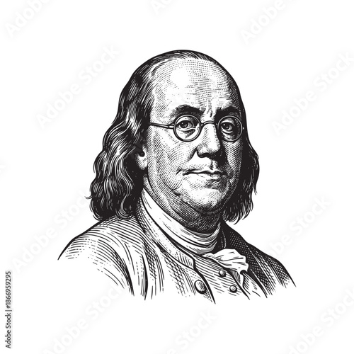 Detailed Engraving Portrait of Benjamin Franklin