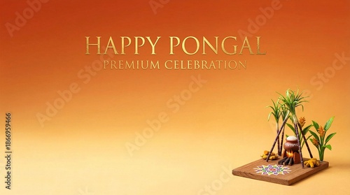 Vibrant Pongal celebration with traditional pot and plants