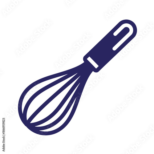 Dark blue kitchen whisk utensil for mixing and blending ingredients in cooking and baking