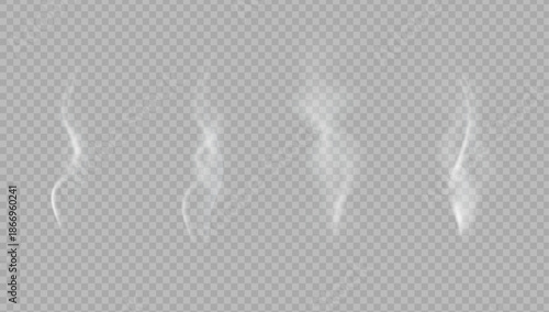 Realistic steam or smoke on hot tea, coffee, food. PNG Stock royalty free.