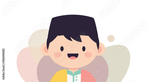 Happy cartoon boy with colorful outfit and rosy cheeks smiling