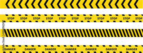 Isolated caution tape set with stop and danger text yellow and black vector