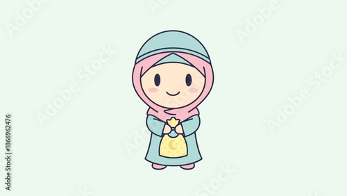 Cute little Muslim girl holding a bag with a star