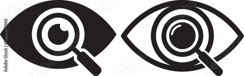 Vision and Search Analysis Icon Set with Magnifying Glass and Human Eye for Investigation and Discovery
