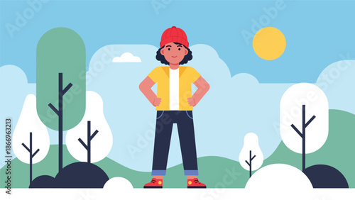 Flat vector illustration of a confident child standing proudly, ideal for motivation materials, self-esteem education, and character development