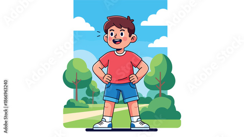 Flat vector illustration of a confident child standing proudly, ideal for motivation materials, self-esteem education, and character development