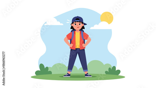 Flat vector illustration of a confident child standing proudly, ideal for motivation materials, self-esteem education, and character development