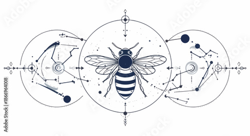 Mystical Bee and Celestial Constellations in a Spiritual Design.