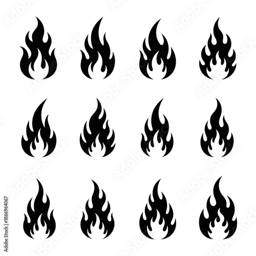 A set of black flame icons