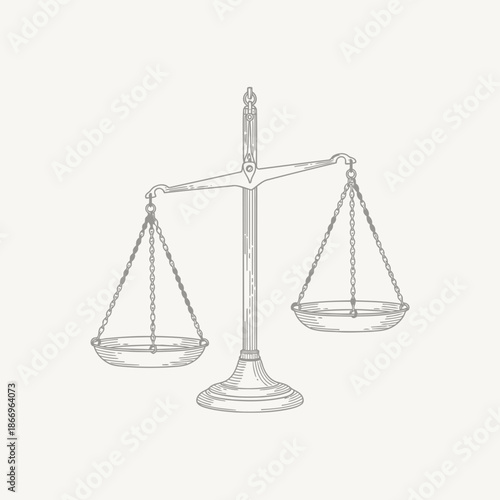 A line drawing of a balance scale with two empty plates on either side