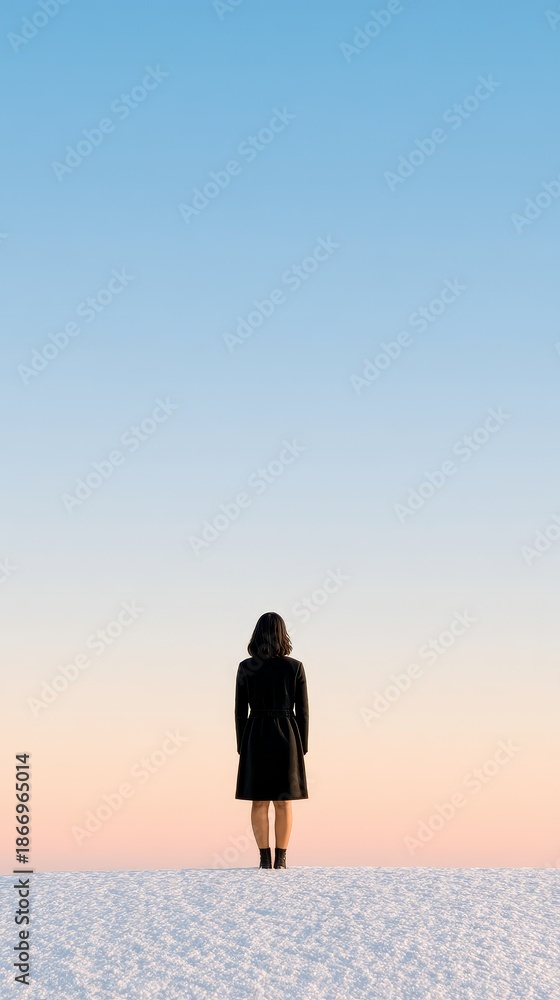 Fototapeta premium Mindful sunrise woman in winter meditation wellness silhouette calm morning ritual solo self reflection