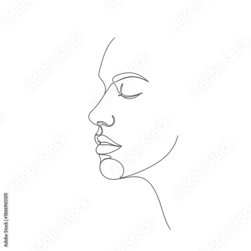 A simple line drawing of a womans face in profile with closed eyes