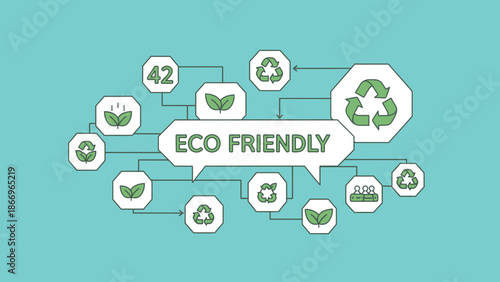 Eco friendly concept with recycling symbols and green icons.