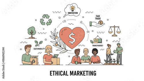 Ethical Marketing Concept with People and Eco-Friendly Symbols.