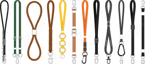 wristlet, keychain, strap, leather, fabric, accessory, design, texture, buckle, clasp, ring, holder, stylish, vector, flat