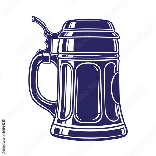 Large beer stein with lid and handle on transparent background for Oktoberfest celebrations  a traditional German beer mug