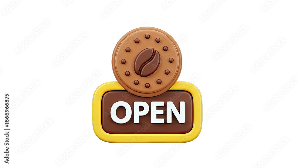Obraz premium 3D Open Sign with Coffee Bean Cookie Design