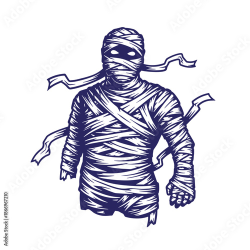 Mummy wrapped in bandages standing alone in a scary pose  ancient egyptian mythological creature