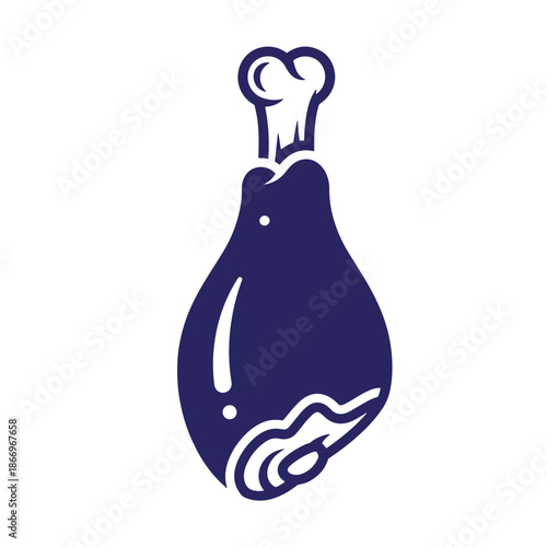 navy blue illustration of a lamb shank with bone on white background  meat  food