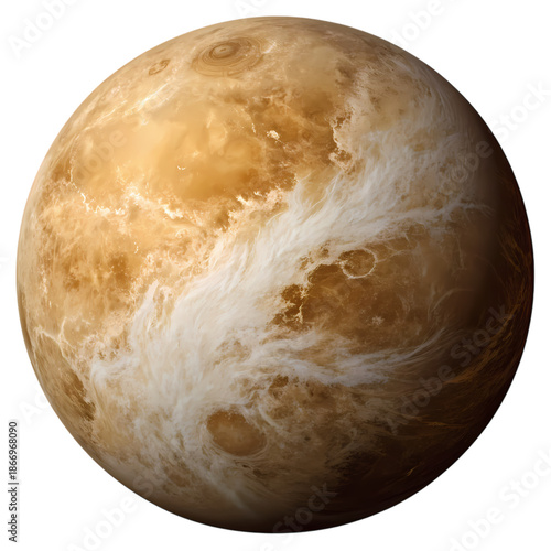 Detailed View of Planet Venus Atmosphere and Surface Textures Isolated on White