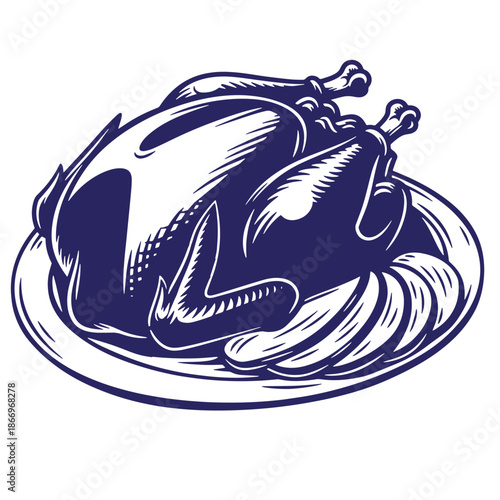 Roasted turkey on a plate with gravy isolated on transparent background