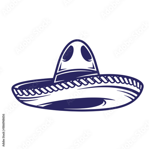 Sombrero hat with wide brim and decorative stitching isolated on white background