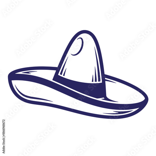 Sombrero hat in blue and white colors  traditional Mexican headwear  isolated on white background