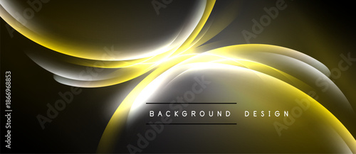Abstract golden lines overlap dark background. Smooth curves create dynamic visual effect. Text reads background design. Elegant, modern presentation.
