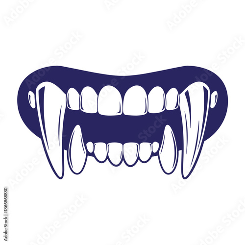Vampire fangs and teeth illustration in blue and white color scheme for Halloween or spooky designs