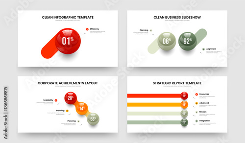 Colorful Forecast One Two Three Four Step Graph Slide Template Vector Illustration Bundle. Market Briefing 1 2 3 4 Option Infographic Presentation Design Set.