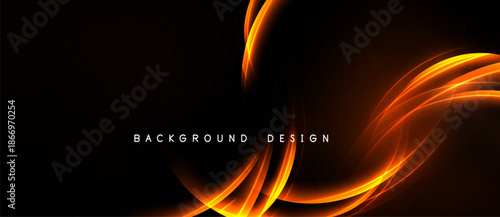 Dynamic orange lines swirl against dark backdrop. Modern design evokes energy, movement, sophistication. Minimalist aesthetic suits various applications.