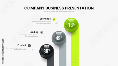 Creative Innovation Slide Layout Vector Illustration. Clean Strategy Three Step Infographic Frame Design. Corporate Briefing 3 Element Diagram Slideshow Template.
