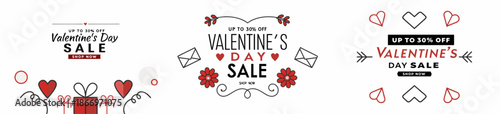 Valentine's Day sale banners with hearts and flowers