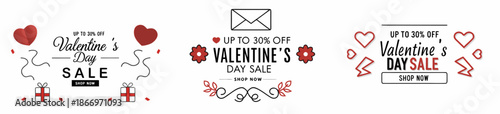 Valentine's Day sale banners with hearts and gifts