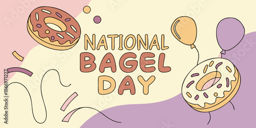 Festive illustration for national bagel day, with donuts and balloons