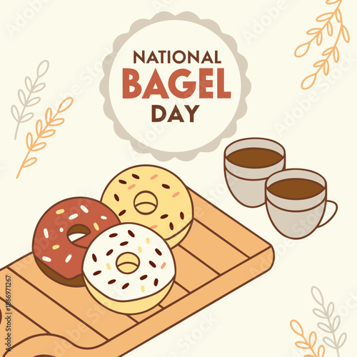 Delicious donuts and coffee for National Bagel Day graphic illustration
