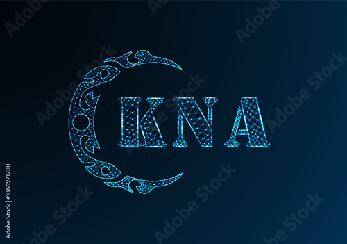 Low poly letter logo KNA design. KNA letter logo low poly vector design on blue color gradient background. KNA logo low poly design