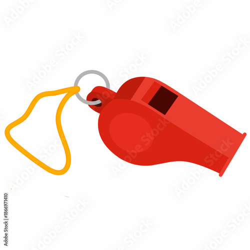 Red whistle vector icon isolated on white background. Whistle with string.