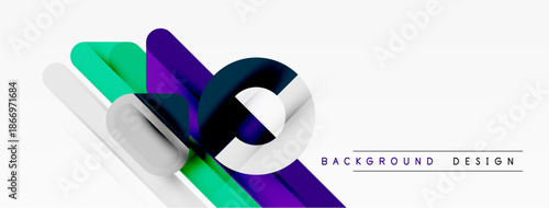 Abstract geometric shapes overlap, creating dynamic composition. White background emphasizes vibrant colors, modern design elements.