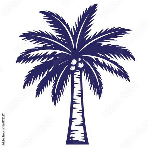 A stylized illustration of a palm tree with a thick trunk and large leaves isolated on white background