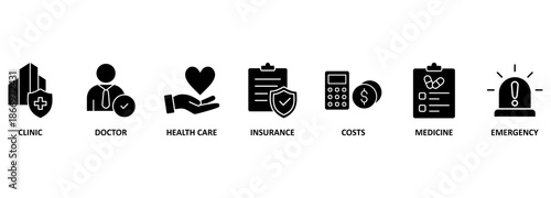 Medicare vector illustration concept. Banner of Health care nadinsurance concept with icons
